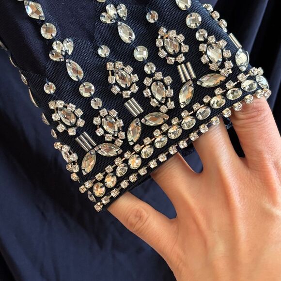 Mac Duggal NWOT Navy Blue One-Shoulder Gown with Silver Accents High Stretch 12 - Picture 9 of 13